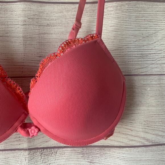 Retro Lily of France Pink with Orange Push-Up Bra Lace Adjustable Back Size 34B - Picture 16 of 16